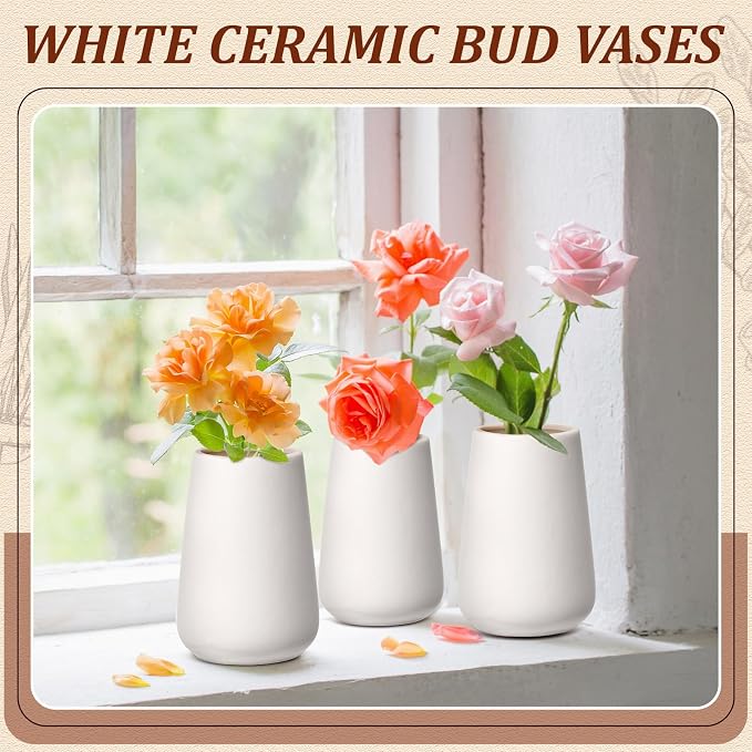 Tioncy 15 Pack White Ceramic Bud Vases Bulk Boho Small Flower Vase White - Image 6