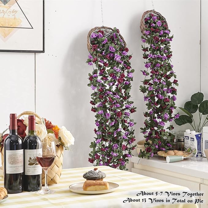 6Pcs x 8.2FT Artificial Flower Garland Rose Vine Decor, Hanging Faux Roses - Image 2