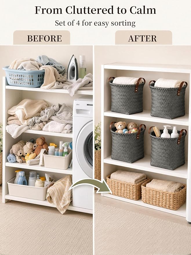 Wicker Storage Baskets, 4 Pack Woven Baskets - Image 6