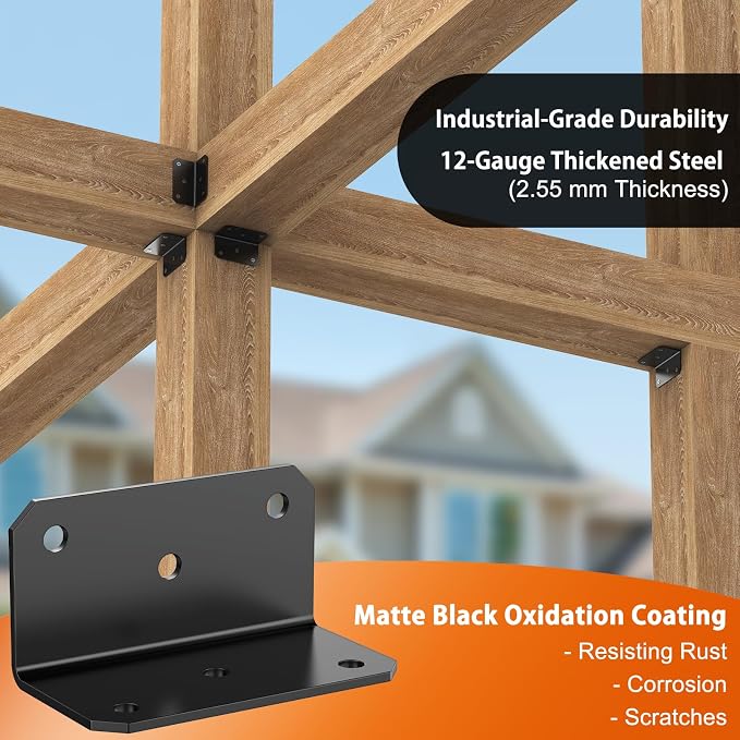 4 Inch Heavy Duty L Brackets for Wood, Galvanized Corner Braces, and posts; - Image 5