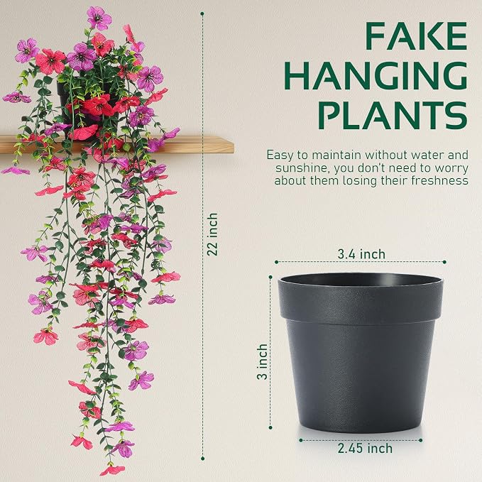 Fake Plants Hanging Artificial Potted Faux Eucalyptus Plants and Flowers | - Image 3