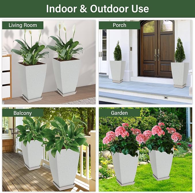 Neoaider Set of 2 Tall Planter, 21 inch Large Plastic Planter, Bluish Gray | - Image 7