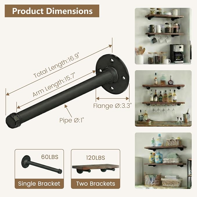 Industrial Pipe Shelf Brackets 12-Pack 16 Inch - Image 3