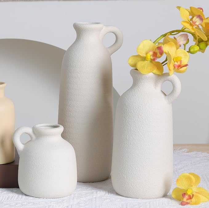 White Ceramic Vase Set of 3 - Image 4