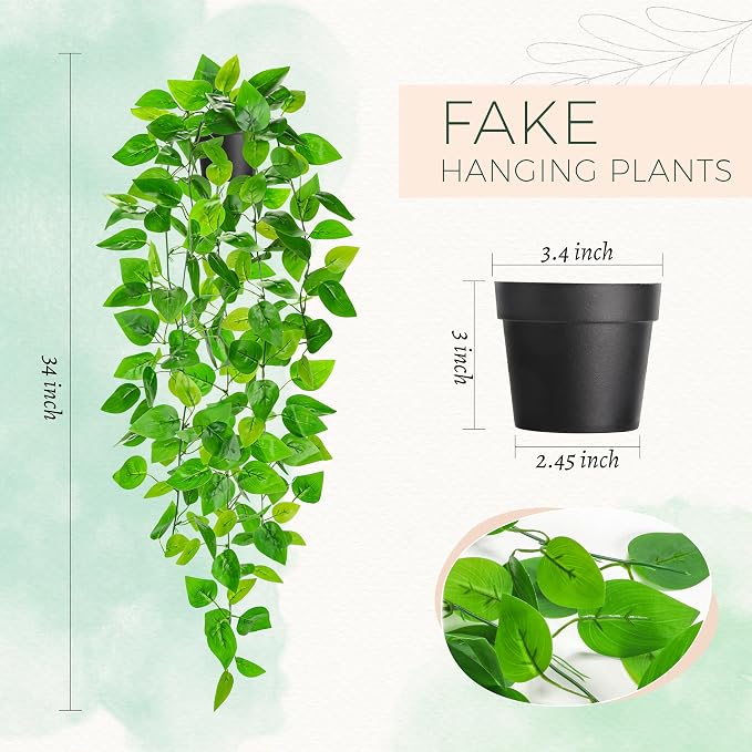Der Rose 34" Fake Hanging Plant Artificial Pothos Vines Office Shelf Decor | - Image 3