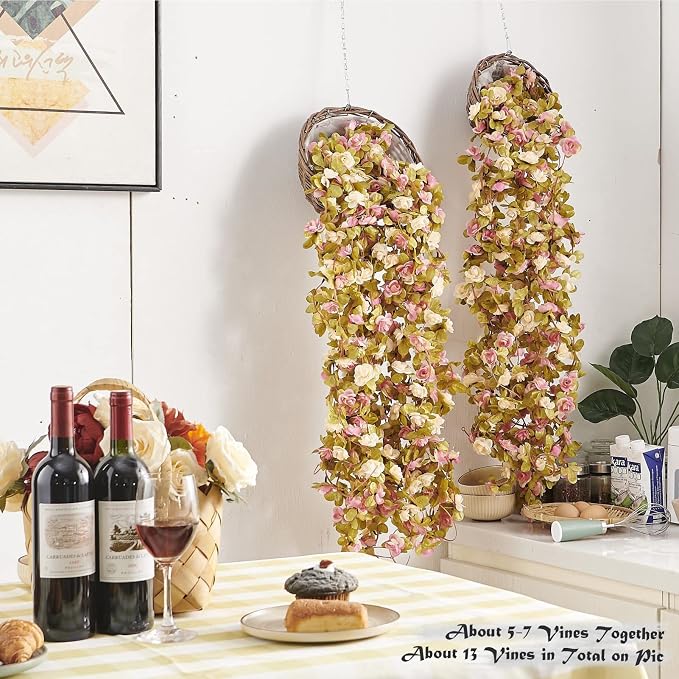 6Pcs x 8.2FT Artificial Flower Garland Rose Vine, Champagne Pink Flower | - Image 3