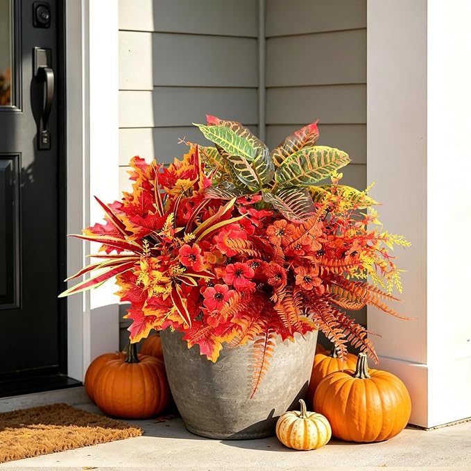 18 Pcs Artificial Fall Flowers for Outdoors Fake Plants Fall Decor, Faux Plants - Image 4