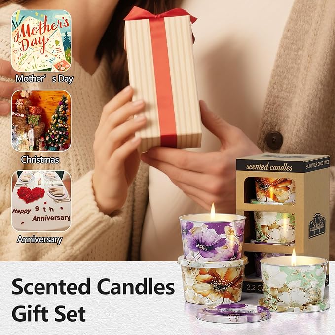 3 Pack Scented Candles-Lavender & Thyme, Vanilla Cake, Jasmine & Musk & - Image 6