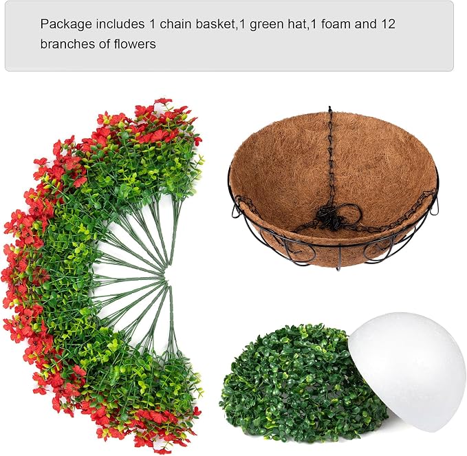 Artificial Fake Hanging Red Plants Flowers Basket - Image 3