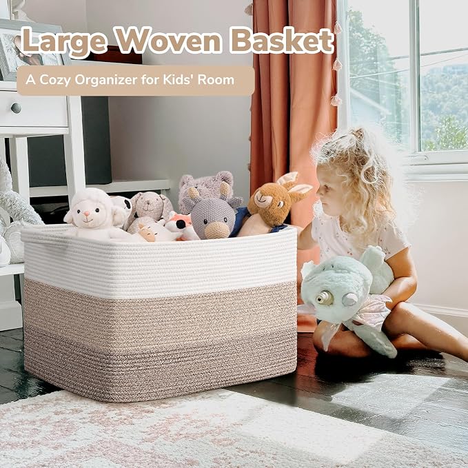 Goodpick Large Woven Blanket Basket 23.6" x 15.7" x 13.8" Cotton Rope Storage - Image 2