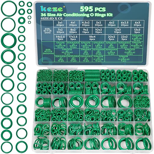 KEZE 595 Pcs Air Conditioning O Ring Kit, 36 Size Seal Rubber O-Rings by KEZE
