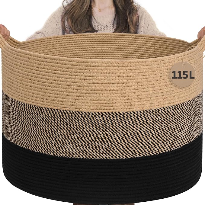 INDRESSME 115L Extra Large Woven Rope Blanket Basket Living Room | 23.6" x by INDRESSME