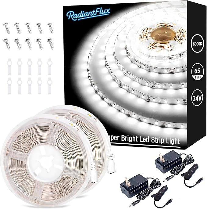 RadiantFlux White Strip Lights, 2 Sets of 65ft. LED Strip Lights, Strip Light by RadiantFlux
