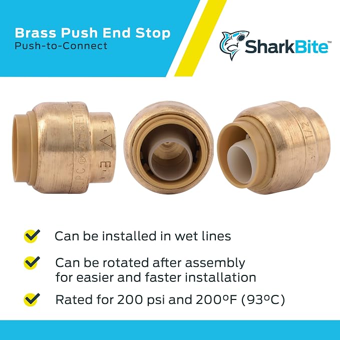 SharkBite 1/2 Inch Push Cap, Push to Connect Brass Plumbing Fitting, PEX Pipe - Image 4