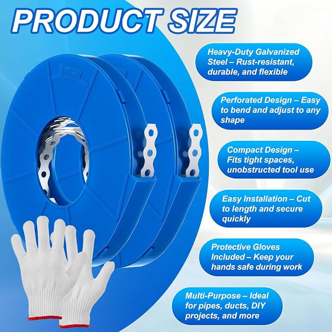 2 Pack Galvanized Metal Pipe Strap 32.8 ft Lengthx1/2 Inches Width, 32-Gauge - Image 3