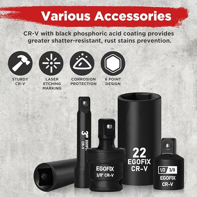 3/8" Drive Impact Socket Set, 90 Piece Metric Socket and Standard SAE Size 6 - Image 4