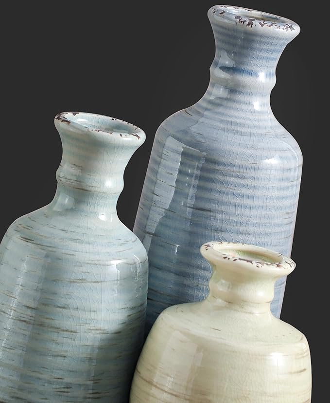 Ceramic Vase Set of 3, Rustic Neutral Vases Home Decor Farmhouse Decorative - Image 4