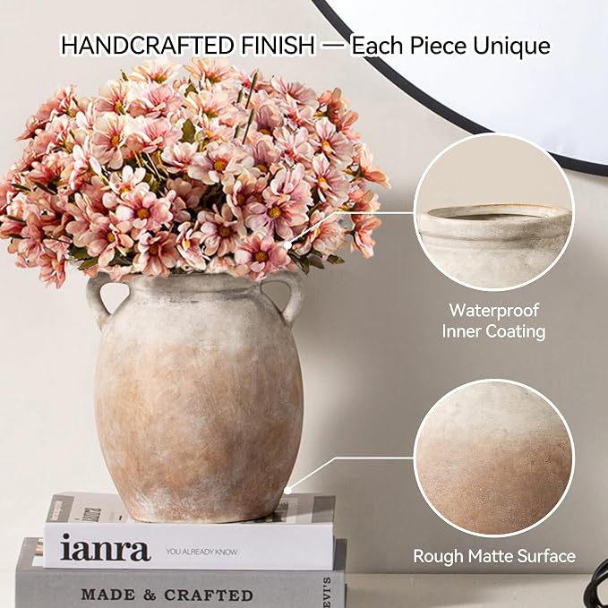 Dobbyby Ceramic Flower Vase 7.6 inch Farmhouse Rustic Vase Decorative Pottery - Image 2