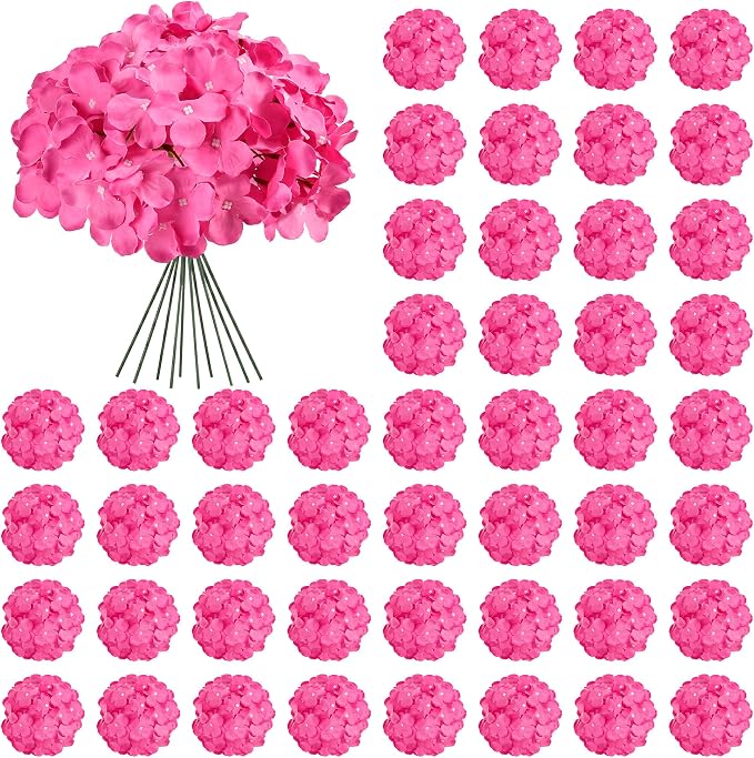 Auihiay 64Pcs Hydrangea Artificial Flowers, Rose Red Artificial Flowers | Silk by Auihiay