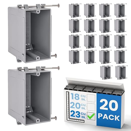 1-Gang New Work Outlet Box, 23 Cubic Inch Single Gang PVC Electrical Box by OhLectric