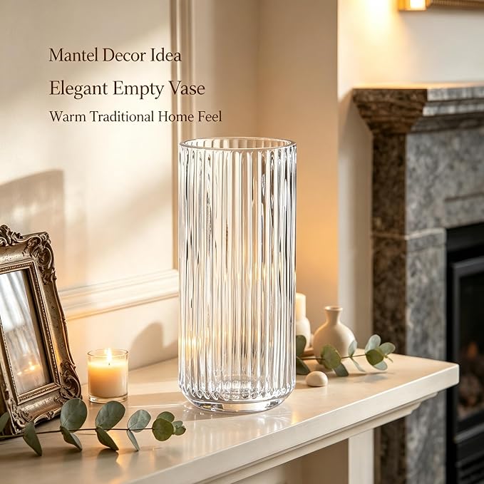 Clear Glass Flower Vase for Pampas Grass, 10 inch Medium Decorative Centerpiece - Image 6
