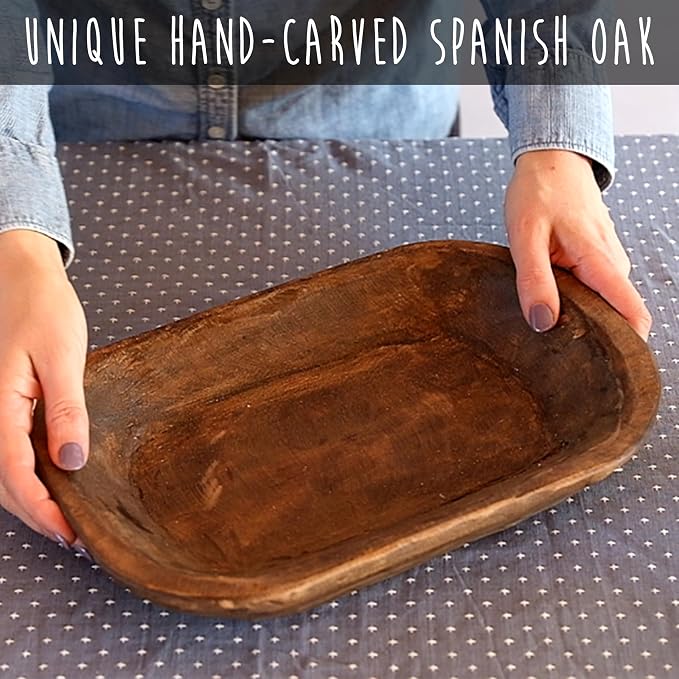 Decorative Wooden Dough Bowl Approx 10x14 Inch, Hand Carved Spanish Oak | Made - Image 7