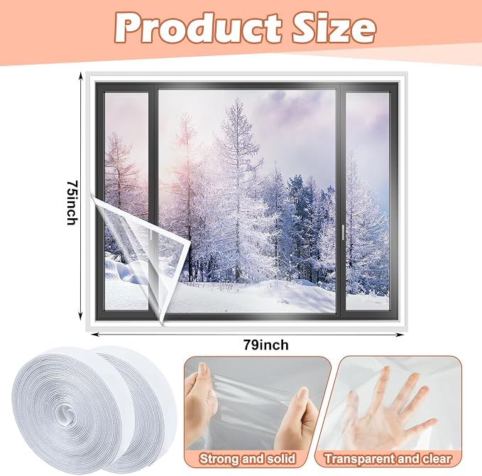 Beveer Window Insulation Kit 75 x 79 Inch, Cuttable Film, Waterproof | Window - Image 2