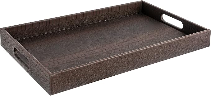 Modern 17.5"x12" Rectangle Brown Snake Faux Leather Decorative Tray Serving Tray by HomeRedefined