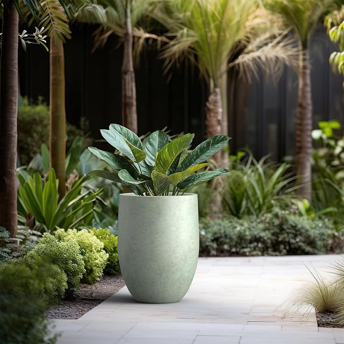 Kante Large Round Bullet Mint Green Concrete Planter 21.7" Tall, Outdoor | - Image 3