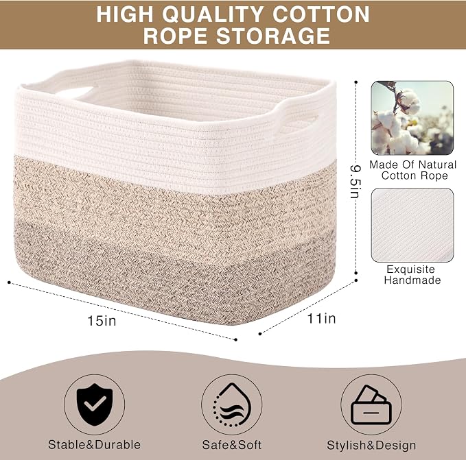 ICERZCZ Storage Baskets for Organizing Shelves, Woven Cotton Rope Bins for Baby - Image 3