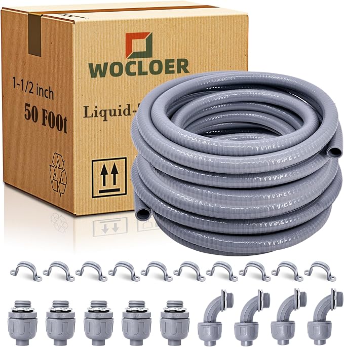 1-1/2 inch 50 Foot Liquid-Tight Conduit Kit, Flexible Non Metallic Electrical by Wocloer