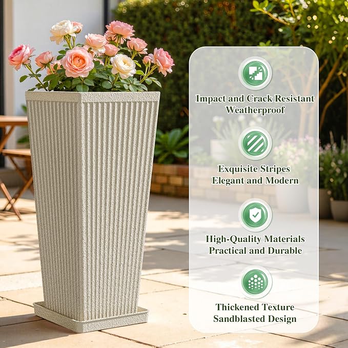 24" Tapered Tall Planters for Outdoor Plants - Image 4