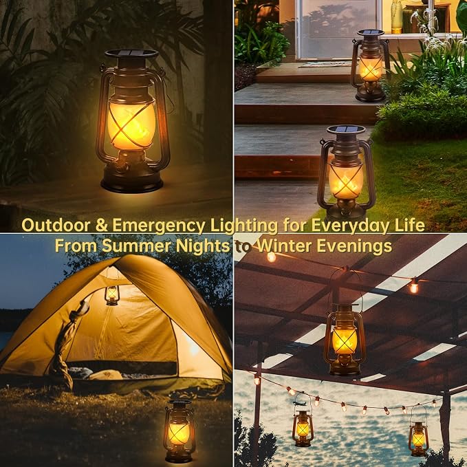 Marlrin Solar Lanterns Outdoor Waterproof 2 Pack LED Flickering Flame Light | - Image 7
