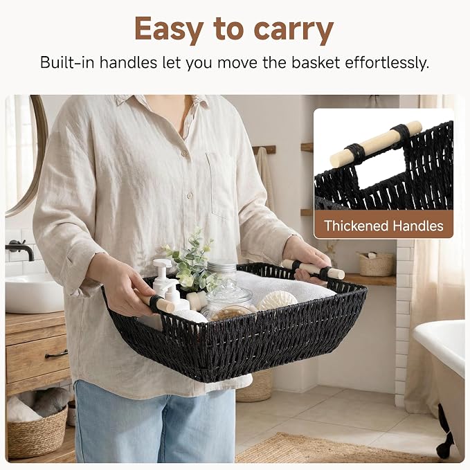 StorageWorks Large Wicker Storage Basket, Paper Rope Storage Baskets, Baskets - Image 3