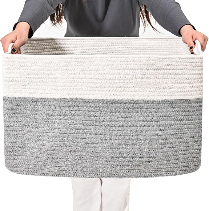 ICERZCZ Large Blanket Basket Living Room, Rectangle Storage Basket, Large Basket by ICERZCZ