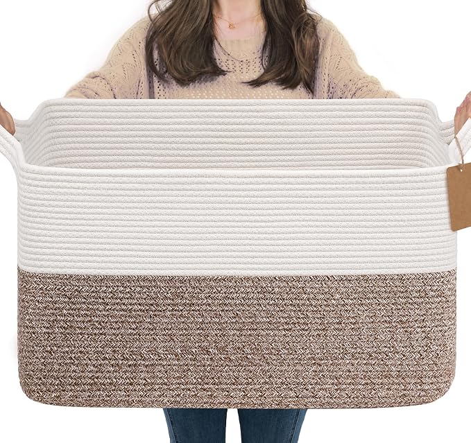 Goodpick 75L Extra Large Woven Rope Blanket Basket, Fits Living Room & Nursery by Goodpick