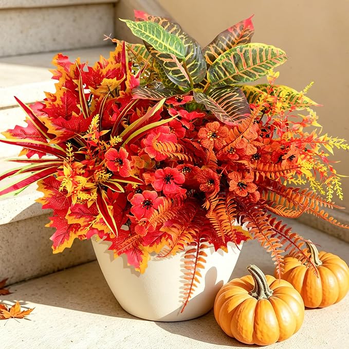Artificial Fall Flowers for Outdoors Fake Plants Fall Decor, Faux Plants UV by Cherica