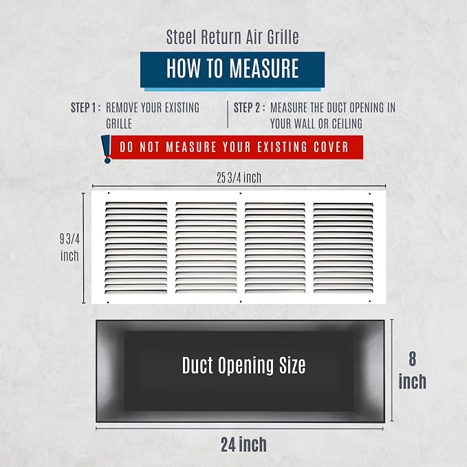 Fits 24x8 Duct Opening | Steel Return Air Grille by Handua | Vent Cover Grill - Image 2