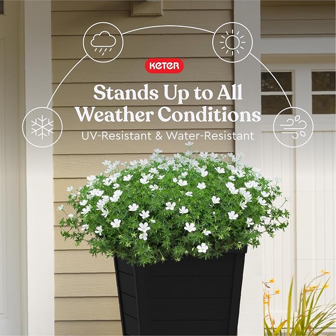 Keter Set of 2 Resin Modern Outdoor 22 Inch Tall Large Flower Pots, Tapered - Image 3