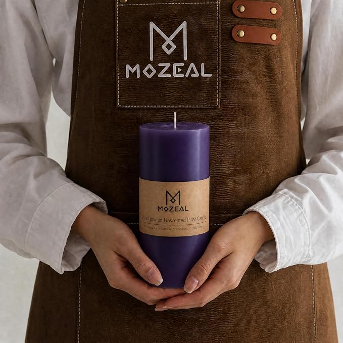 MOZEAL 3" x 8" Hand-Poured Unscented Large Candle, Smokeless Rustic Pillar - Image 2