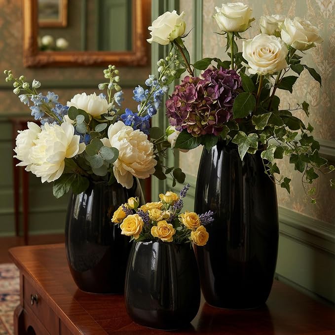hjn Ceramic Vase Set of 3 Black Flower Vase - Image 8