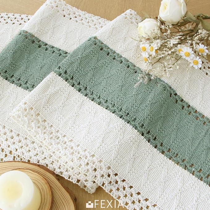 Boho Table Runner for Home Decor 12x90 Sage Green Fall Decorations | 90 Inches - Image 3