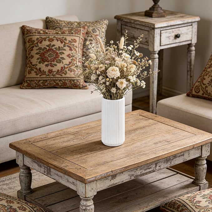 White Ceramic Flower Vase for Pampas Grass, 6 inch Small Decorative Centerpiece - Image 5