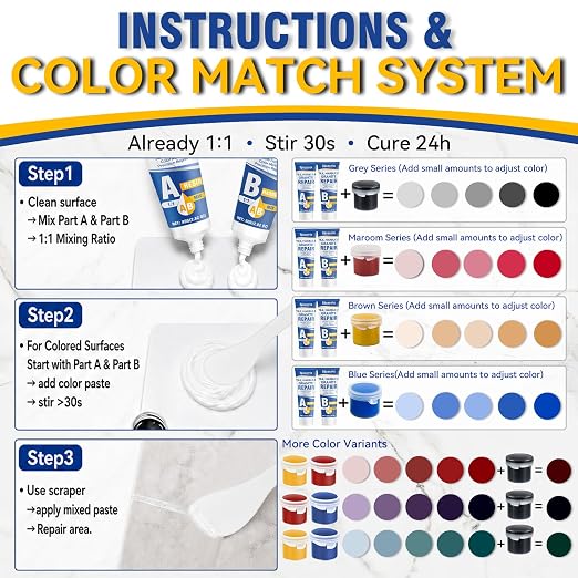 Porcelain Repair Kit, Waterproof Tile Repair Kit, Color Match, Strong Tub - Image 2