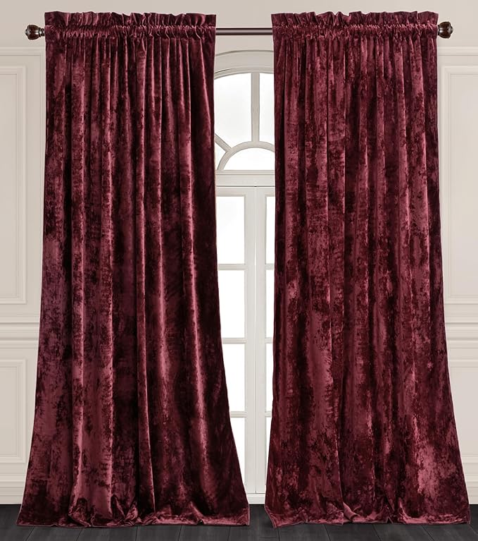 Chezmoi Collection Lux Burgundy Red Crushed Velvet Curtains 2 Panel Set by ChezmoiCollection