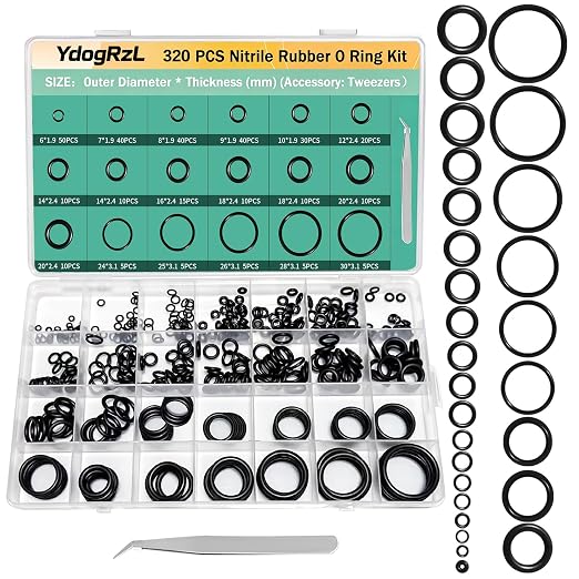 320Pcs Black Small Nitrile Rubber O-Ring Assortment Kit | Oil Resistant NBR by Unknown