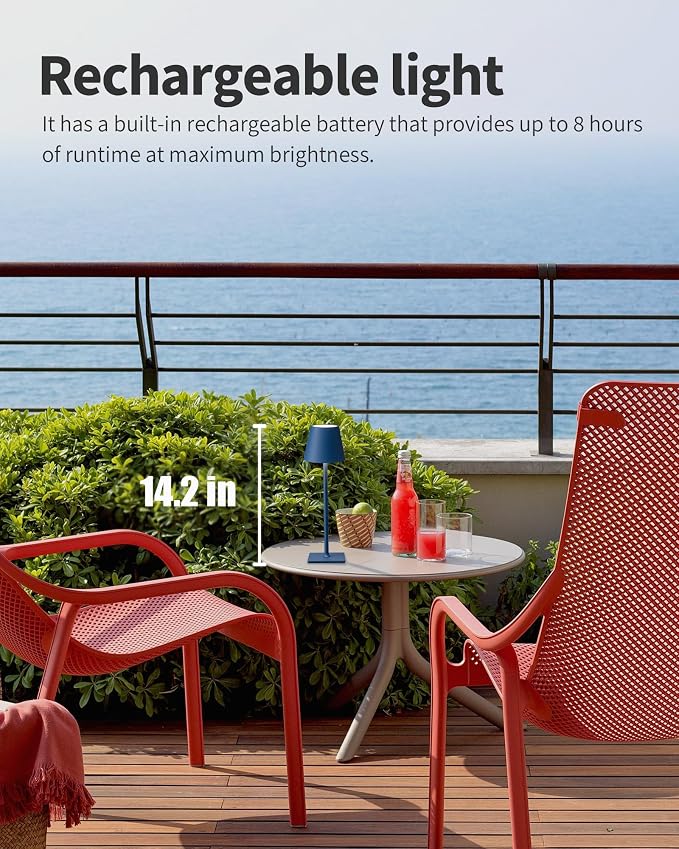KDG 2 Pack Cordless Blue Table Lamps, Rechargeable Portable LED Desk Lamps | - Image 2