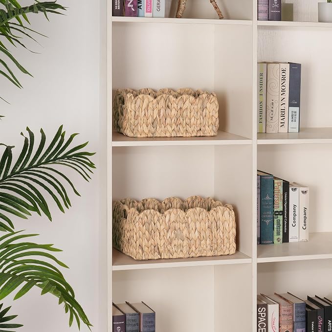 iEGrow Scalloped Wicker Basket, Rectangle Storage Baskets - Image 6