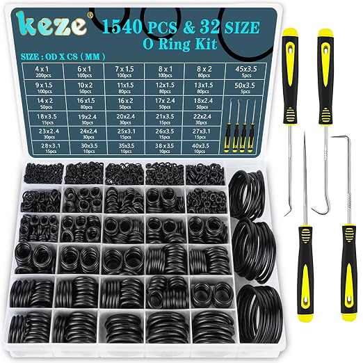 KEZE 32 Size 1540 Pcs Rubber O Rings Assortment Kit by KEZE