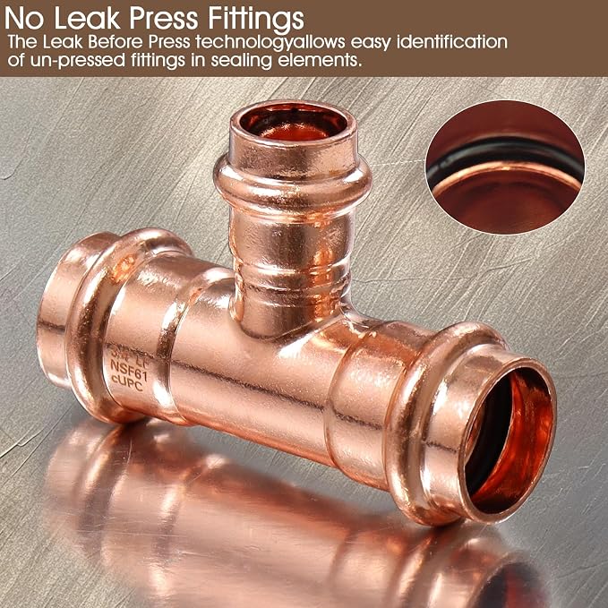 Copper Press Fitting 3/4"x3/4"x1/2"Copper Press Tee Fit Tee - Image 4
